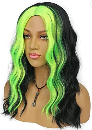 Neon black and green wig