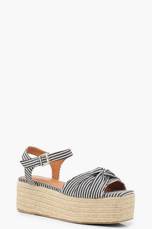 Stripe Knot Front Square Toe Flatform Sandals | Boohoo
