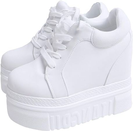 Amazon.com | ACE SHOCK Women Fashion Platform Sneakers Wide Width High Hidden Heel Wedge Walking Shoes (7.5, Without Flower White) | Slippers