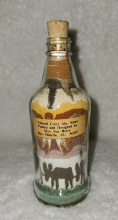 Sand Art Bottle by Mrs Sue Berry Bay Minette Alabama Cork Top 5 3/4" Tall Moose | eBay