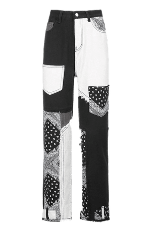 Black, White & Bandana Print Jeans