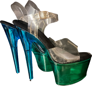 green & blue platform heel