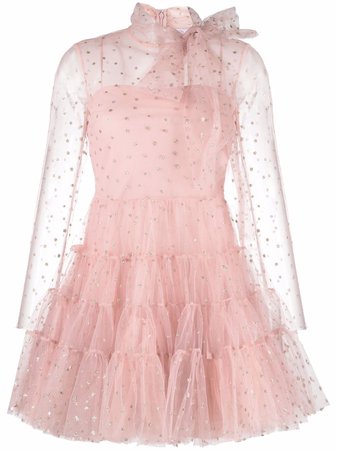 RED Valentino tulle-overlay long-sleeve dress - FARFETCH