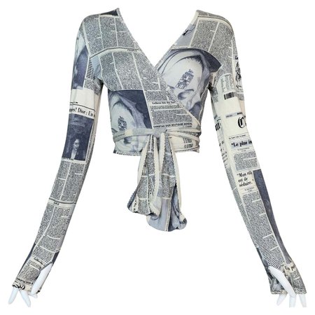 F/W 2000 Christian Dior John Galliano Runway News Print Cropped Top Sweater For Sale at 1stDibs