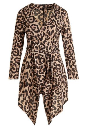 Plus Leopard Print Wrap Button Dress | Boohoo