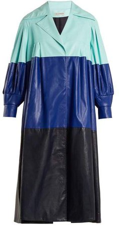 Pleated Colour Block Faux Leather Coat - Womens - Blue Multi