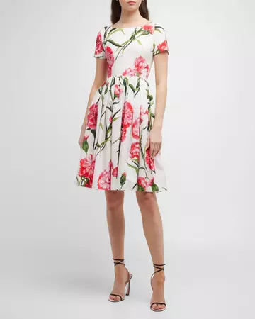 Dolce&Gabbana Floral Print Flared Short Dress | Neiman Marcus