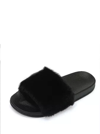 Faux Fur Open Toe Slippers | ROMWE