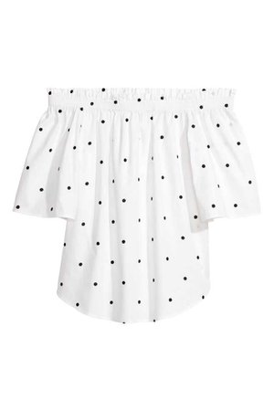 Off-the-shoulder Top - White/black dotted - Ladies | H&M US