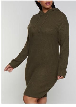 Plus Size Long Sleeve Hooded Sweater Dress