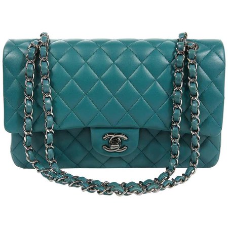 Chanel Teal Lambskin Medium Classic Double Flap Bag