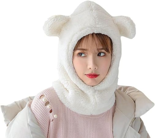 GK-O Women Hat Cap Fleece Furry Fluffy Warm Winter Bear Ears Animal Hoodie Kawaii (Black) at Amazon Women’s Clothing store
