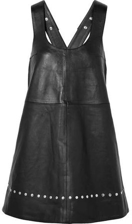 Studded Leather Mini Dress - Black