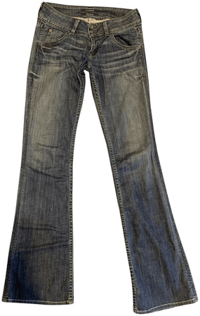 low rise grey denim flared jeans