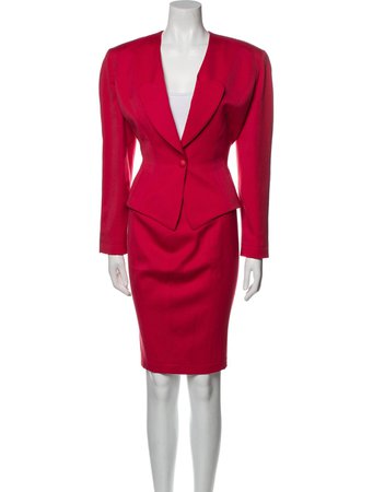 mugler red skirt suit