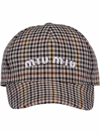 Shop Miu Miu houndstooth check baseball cap with Express Delivery - FARFETCH