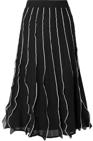 Ruffled Pointelle-knit Cotton-blend Midi Skirt - Black