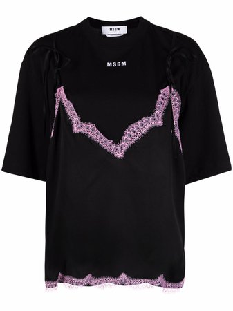 MSGM lace-trim Crewneck T-shirt - Farfetch