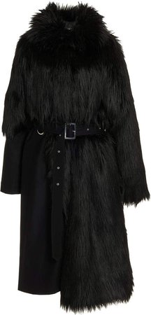 Boyarovskaya Wool-Detailed Belted Faux Fur Coat