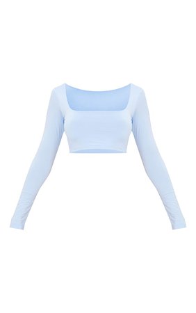 Basic Baby Blue Slinky Square Neck Crop Top | PrettyLittleThing USA