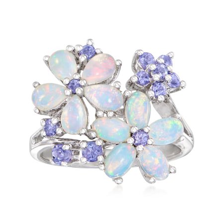 Opal and .36 ct. t.w. Tanzanite Flower Ring in Sterling Silver. Size 8 | Ross-Simons