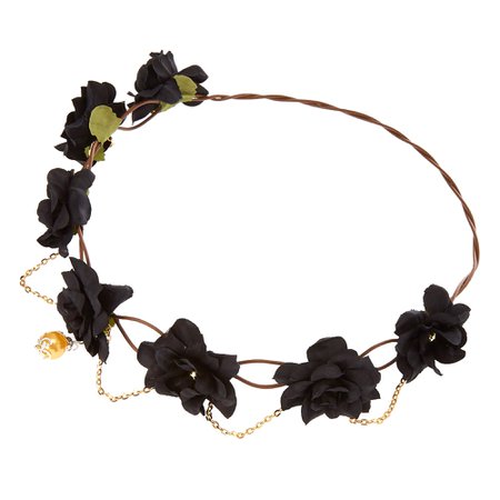 Gold Chain Flower Crown Headwrap - Black | Claire's US