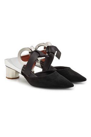 Ribbon Tie Suede Mules with Leather Gr. IT 38