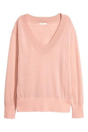 H&M H & M - Fine-knit Merino Wool Sweater - Light pink