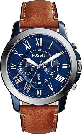 Amazon.com: Fossil Men's Grant Quartz Stainless Steel and Leather Chronograph Watch, Color: Silver/Blue, Luggage (Model: FS5151) : Clothing, Shoes & Jewelry