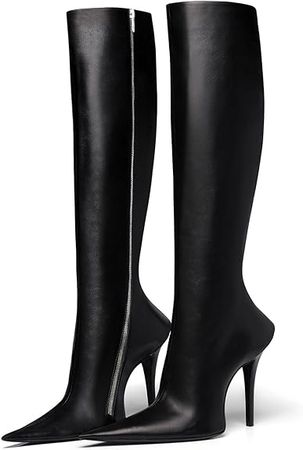Amazon.com | Vertundy Women's Sexy Knee High Boots Fine Pointed Toe Stiletto Heel Boots Zipper Hand Sewing Fashion Shoes | Shoes