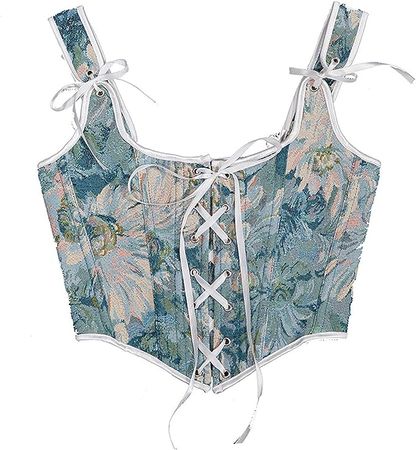 Amazon.com: LMSXCT Women's Vintage Floral Lace Up Boned Camisole Bustier Royal Court Suspender Corset Fairy Crop Cami Tops Party Bodice Z20-green X-Large: Clothing, Shoes & Jewelry