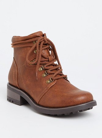 Cognac Faux Leather Hiker Boot (Wide Width) - Plus Size | Torrid