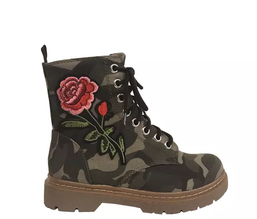 GERDA! Women's Rose Embroidered Lace Up Combat Boots - lustacious