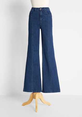 ModCloth Good Day Sunshine Seamed Wide-Leg Jeans in Blue | ModCloth