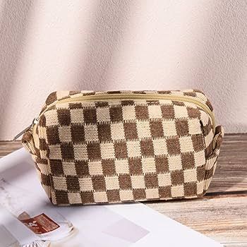 Amazon.com : SOIDRAM 2 Pieces Makeup Bag Large Checkered Cosmetic Bag Pink Capacity Canvas Travel Toiletry Bag Organizer Cute Makeup Brushes Aesthetic Accessories Storage Bag for Women : Beauty & Personal Care