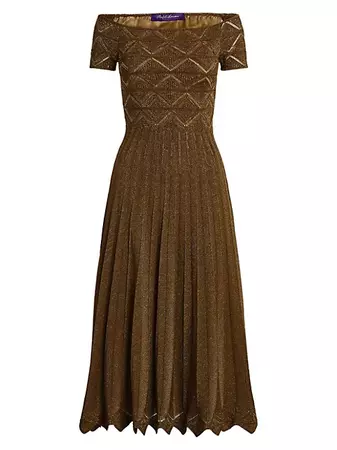 Shop Ralph Lauren Collection Metallic Pleated Sweater Dress | Saks Fifth Avenue
