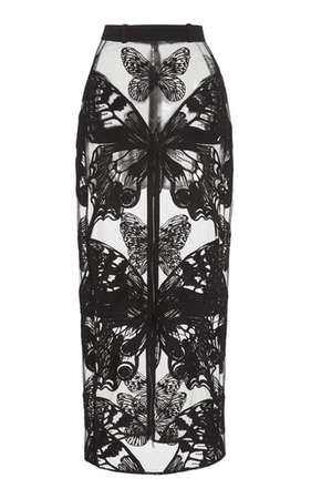 David Koma Butterfly Net Lace Midi Skirt In Black | ModeSens