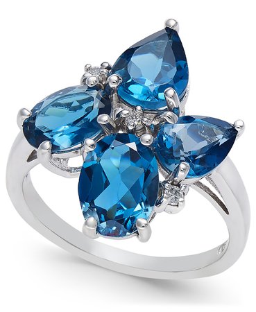 Macy's Sterling Silver London Blue Topaz & Diamond Accent Cluster Ring