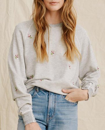 The College Sweatshirt. Embroidered -- Heather Grey With Rosette Embro – The Great.