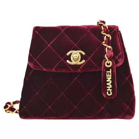 CHANEL Burgundy Red Velvet 24 Gold Plated Hardware Evening Waist Belt Bag For Sale at 1stDibs