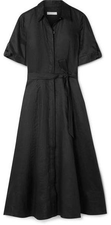 Irenne Belted Linen Dress - Black
