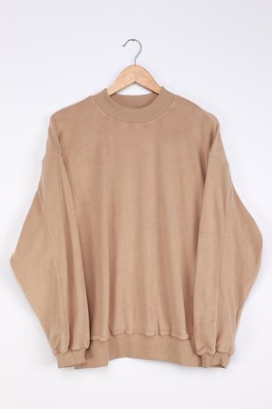 Tan Sweatshirt - Fleece Knit Sweatshirt - Pullover Sweatshirt - Lulus
