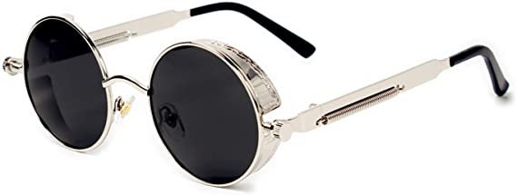 Amazon.com: GY snail Gothic Polarized Sunglasses for Men, Round Metal Frame, Retro Steampunk Sun Glasses Women, UV400 Protection Lens (Silver frame/Black lens): Clothing