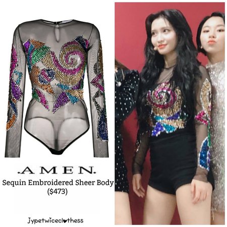 Amen Twice S Fashion On Instagram Momo Mbc Music Core Amen Sequin Embellished Sheer Body 473 Twicefashion Twicestyle Twice Nayeon Jeongyeon Jihyo Momo Mina Shoplook