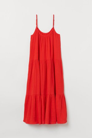 Calf-length Cotton Dress - Red - Ladies | H&M US