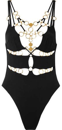 Davine Cutout Embellished Swimsuit - Black