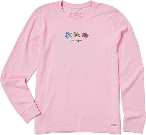 Amazon.com: Life is Good Women's Standard Autumn Season Cotton Tee Crewneck Graphic Long Sleeve T-Shirt, Three Daisies, Happy Pink, Large : Clothing, Shoes & Jewelry