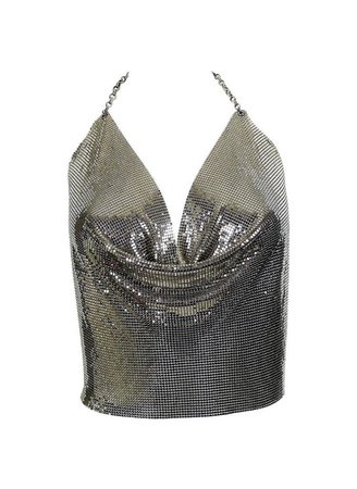 Silver Metal Chain Link Draped Halter Top