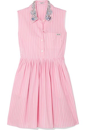 Miu Miu | Embellished striped cotton-poplin mini dress | NET-A-PORTER.COM