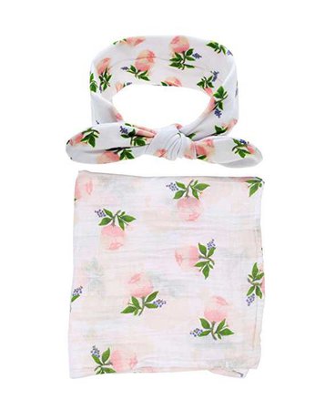 Amazon.com: Baby Cotton Swaddling & Receiving Blanket and Hair Bow Headband Set (Flower Print): Clothing